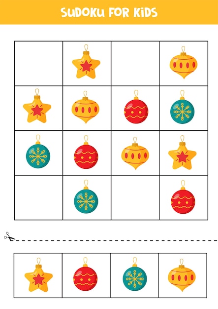 Sudoku mit bunten weihnachtskugeln