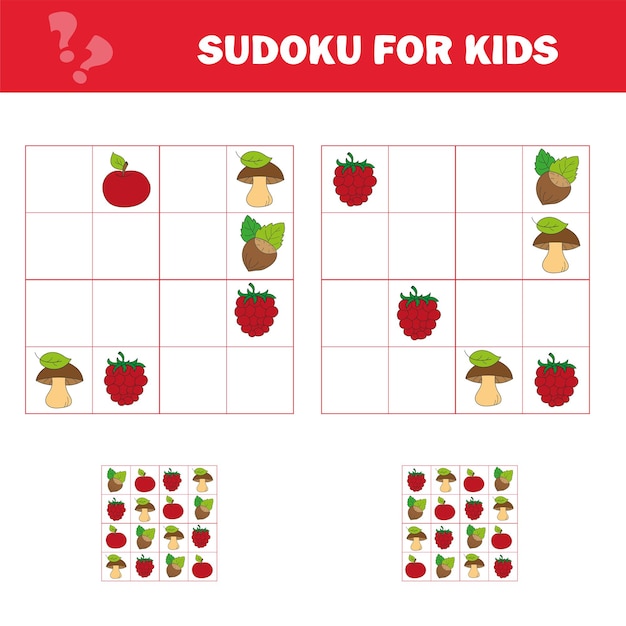 Sudoku-spiel für kinder mit bildern. aktivitätsblatt für kinder. cartoon-stil. puzzle-spiel für kinder und kleinkinder. schulung zum logischen denken.