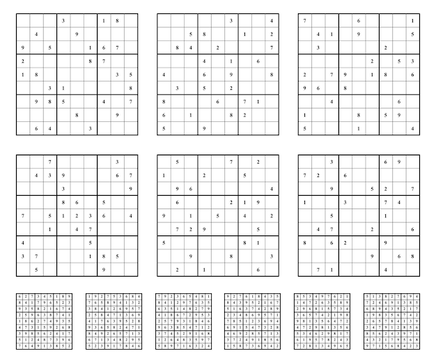 Sudoku-Spiel mit Antworten Einfaches Vektordesign