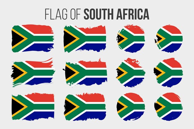 Südafrika-flagge illustration pinselstrich und grunge-flags von südafrika rsa isoliert auf weiß