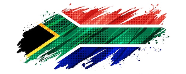 Südafrikas flagge mit pinselfarbe und halftone-effekt südafrika-flagge hintergrund mit grunge-konzept