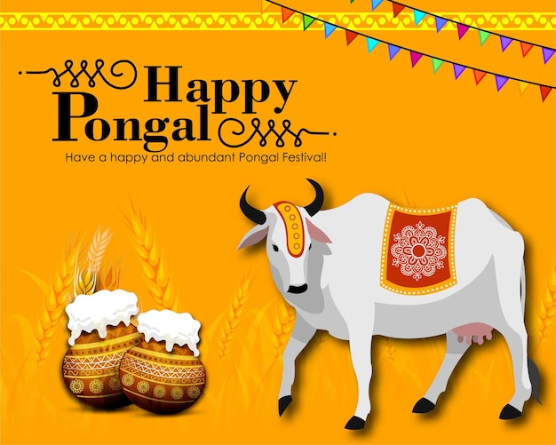 Südindisches festival pongal hintergrund vorlage design vektor illustration glücklich pongal urlaub har