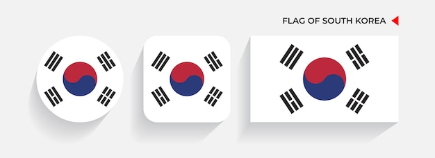 Südkorea fahnen in runden quadratischen und rechteckigen formen angeordnet