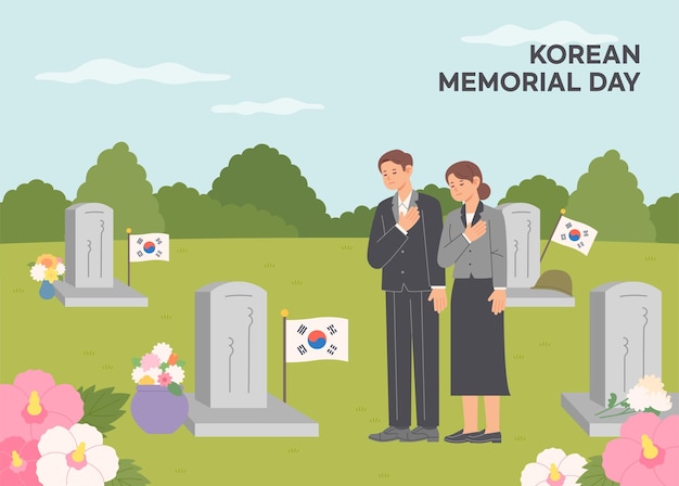 Südkorea-gedenktag zwei menschen beten schweigend auf dem friedhof des gedenkparks am 6. juni