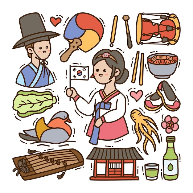 Südkorea-Gekritzelillustration