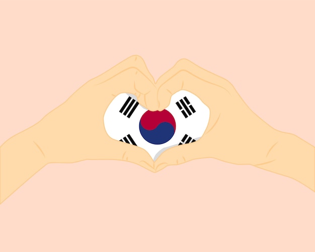 Südkoreanische flagge mit zwei händen herzform ausdrücken liebe oder zuneigung konzept