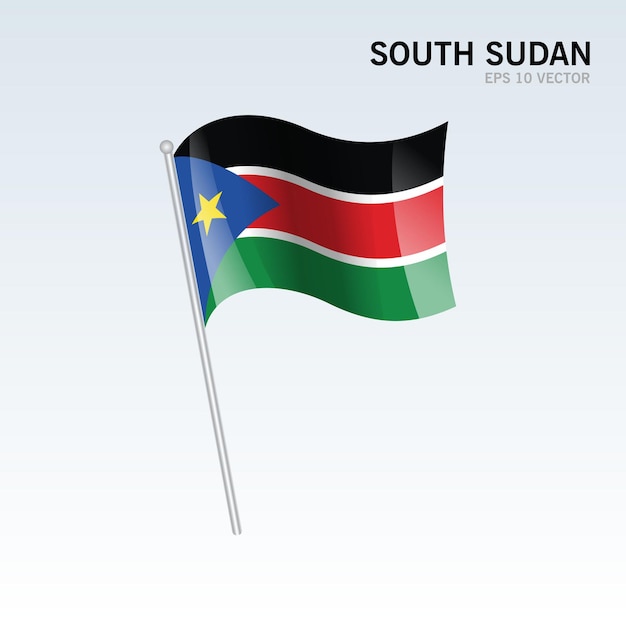 Südsudan wehende flagge isoliert auf grau