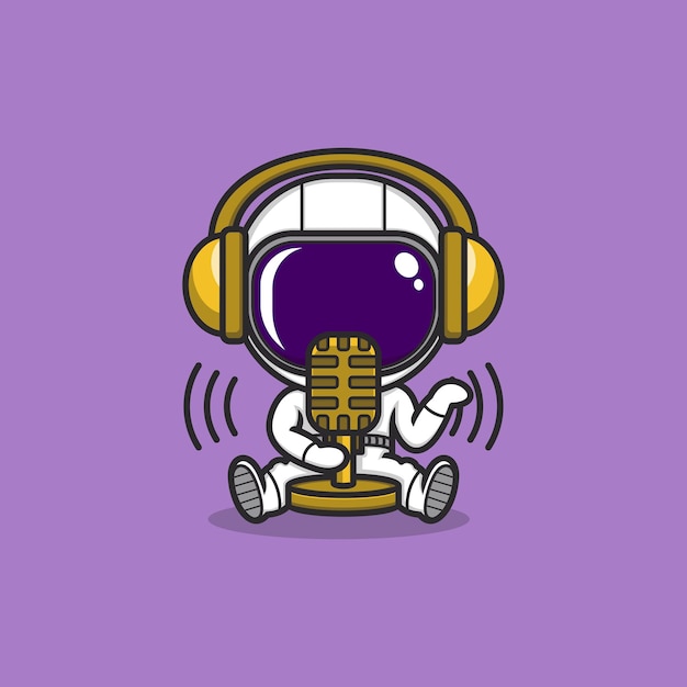 Süße cartoon-astronautensendung oder podcast