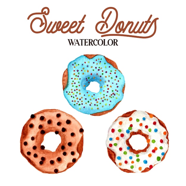 Süße Donuts-Lebensmittel-Aquarell-Illustration