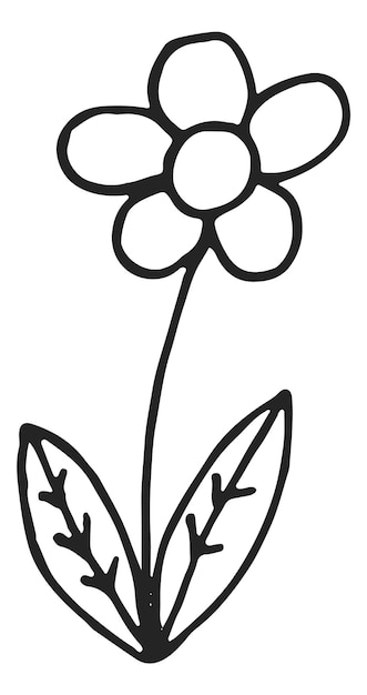 Süße doodle-blume schwarze linie blüte natursymbol