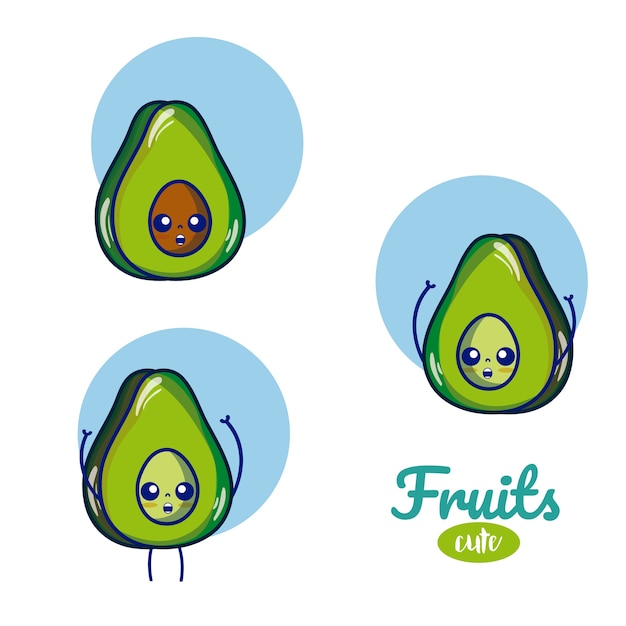 Süße früchte cartoons der avocados