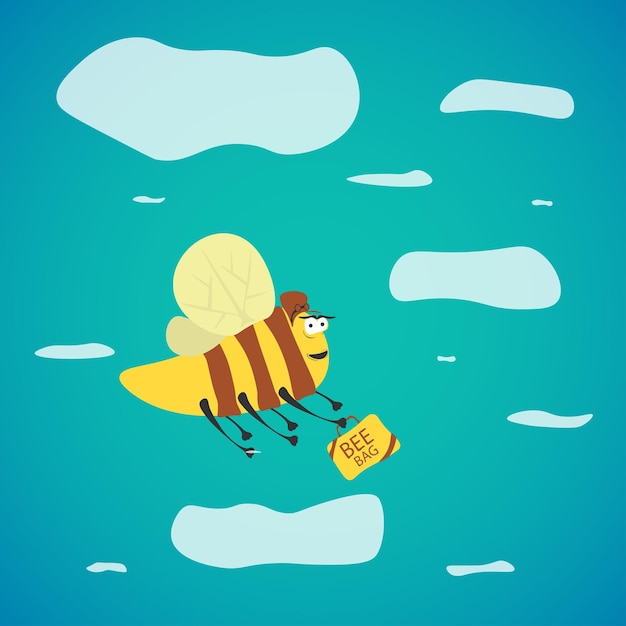 Süße Honigbiene mit gelber Tasche Schöne fliegende Insekt-Charakter-Karikatur-Vektor-Illustration