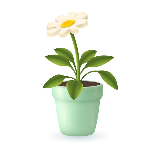 Süße Kamille oder Gänseblümchen in tadellosem Blumentopf 3D-Illustration