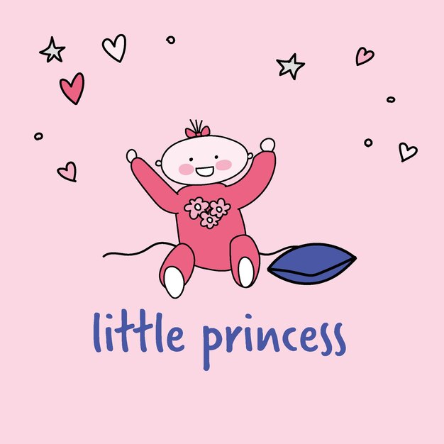 Süße karte süße träume, gute nacht kleine prinzessin Premium Vektor