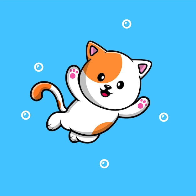 Süße katze schwimmen cartoon-vektor-symbol-illustration