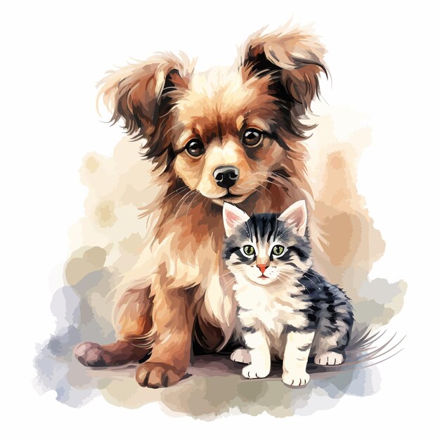 Vektor süße katze und hund aquarell clipart