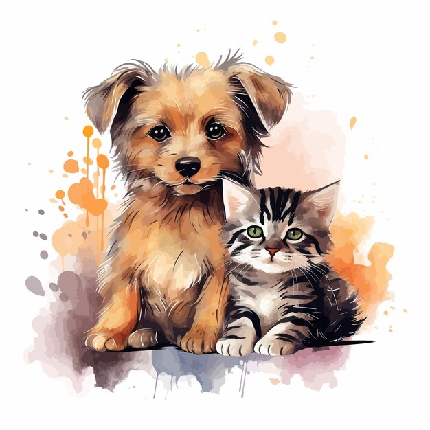 Vektor süße katze und hund aquarell clipart