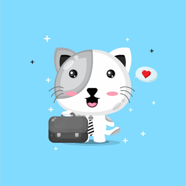 Süße Katze zur Arbeit gehen