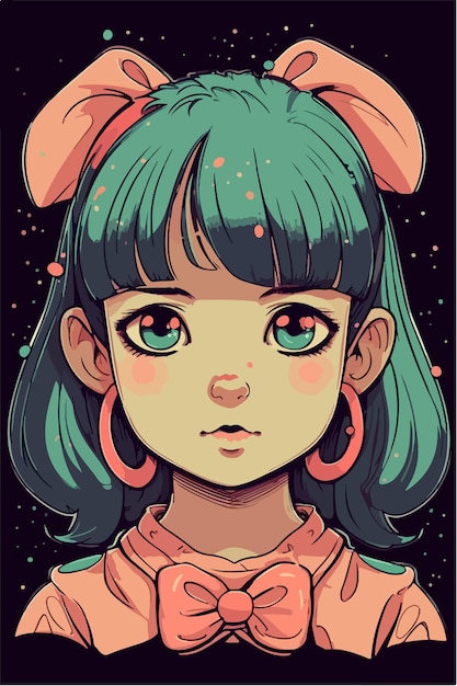 Süße kleine kawaii-mädchenillustration flache farben vektorillustration digitale kunst anime isoliert