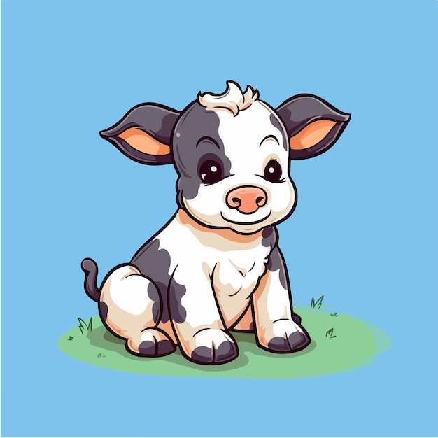 Süße kleine Kuh sitzt auf dem Gras.
