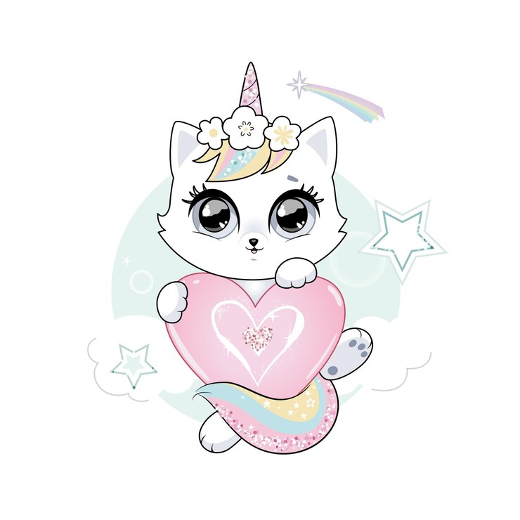 Süße kleine weiße Katze Einhorn oder Caticorn Pastell sanfte Farben