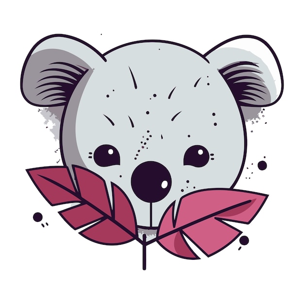 Vektor süße koala mit blättern kawaii charakter-vektor-illustrationsdesign