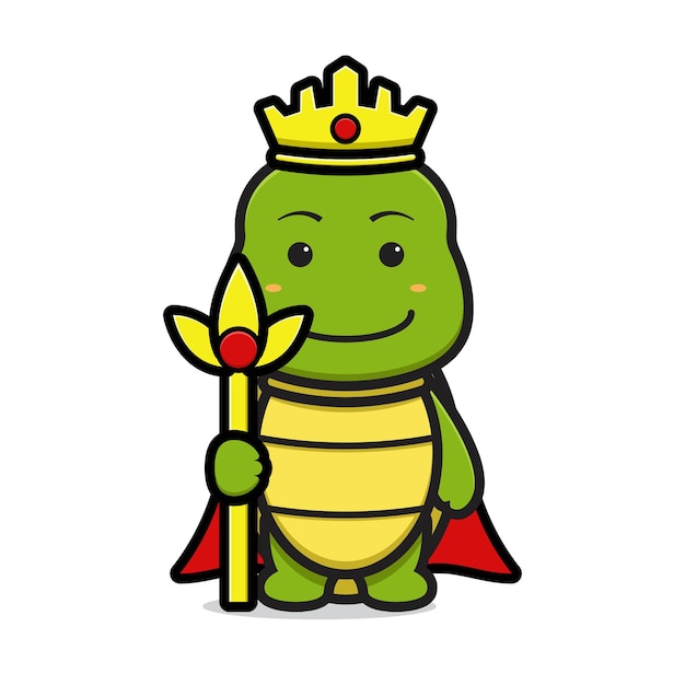 Süße könig schildkröte maskottchen charakter hält personal cartoon vektor icon illustration. entwurf getrennt auf weiß. flacher cartoon-stil.