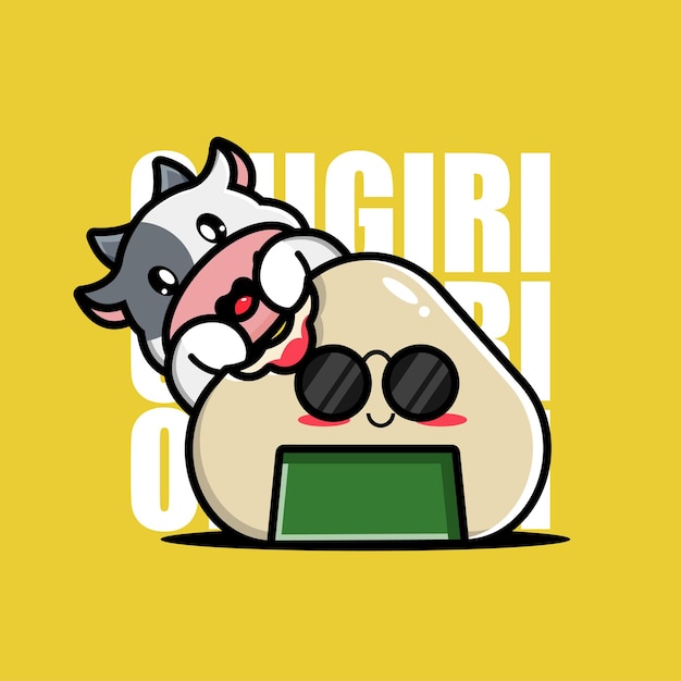 Süße kuh umarmung onigiri kawaii charakter