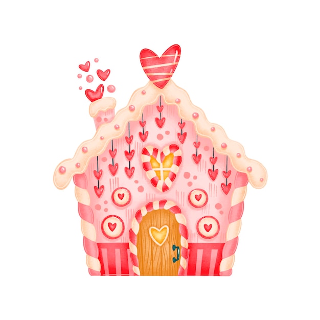 Süße lebkuchenbonbonhausillustration des valentinstags lokalisiert