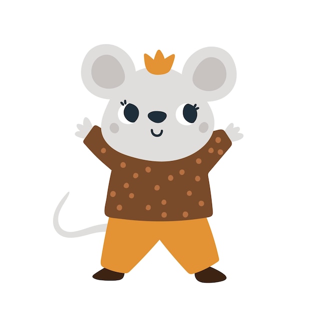 Süße maus in der krone kleine mäuseprinz babytierillustration für kinder