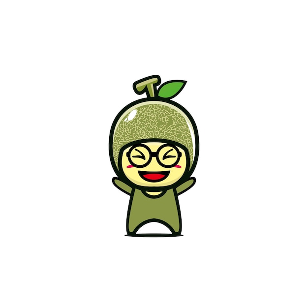 Süße Melonenfrucht-Cartoon-Figur Einfaches flaches Cartoon-Charakter-Illustrationsdesign