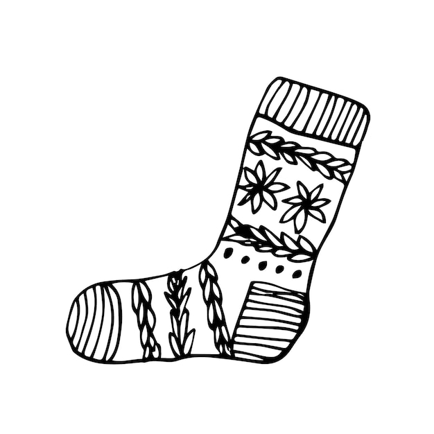 Süße Socke mit Ornamenten Doodle handgezeichnete Illustration Hochwertige Illustration Gestrickter Strumpf