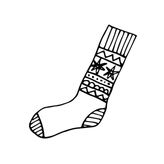 Süße Socke mit Ornamenten Doodle handgezeichnete Illustration Hochwertige Illustration Gestrickter Strumpf