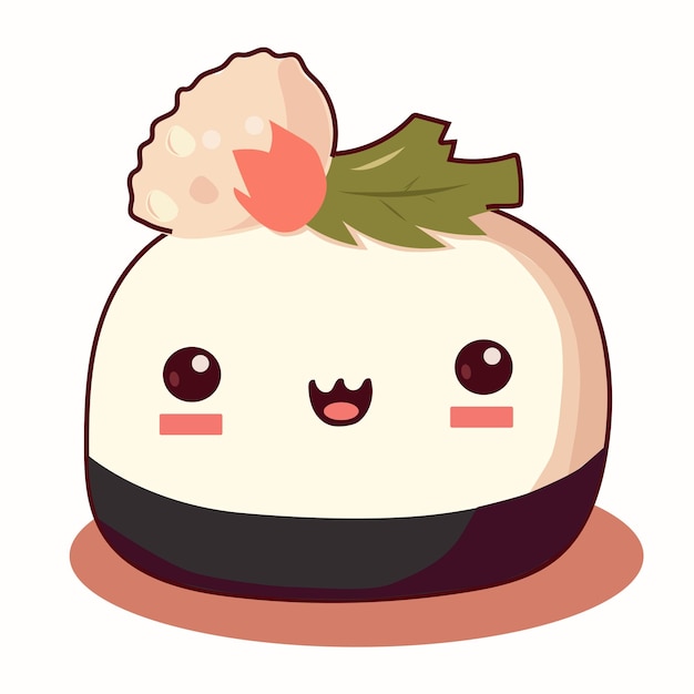 Süße sushi-ikone im kawaii-stil mit lächelndem gesicht und rosa wangen japanische gerichte der traditionellen küche temaki tempura nigiri tamago uramaki futomaki