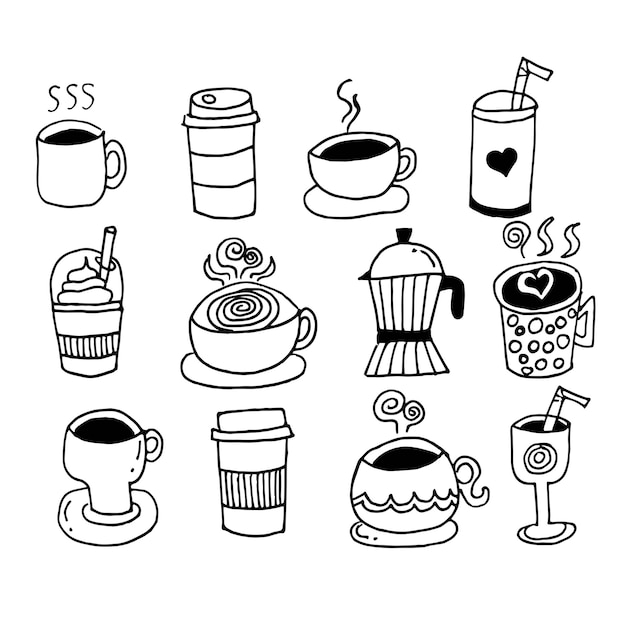 Süße Tasse Kaffee und Tee Doodle Cartoon Handzeichnung