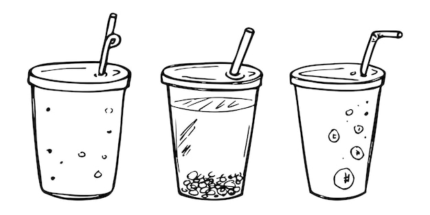 Süße tasse wasser milchshake saft oder soda getränk illustration einfaches cocktail-clipart-set