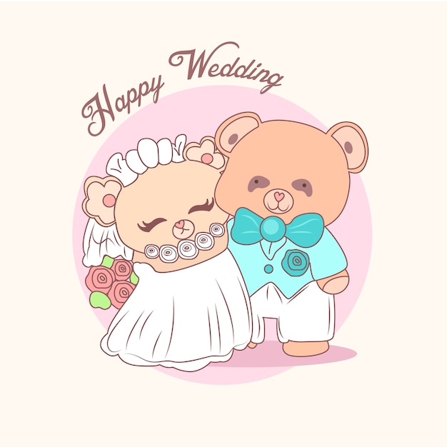 Süße Teddybär Hochzeit Premium Vektor