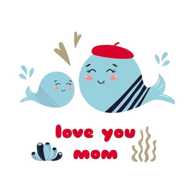 Süße walkarte liebe dich mama text für happy mothers day gruß lustiger charakter vektorgrafikdesign