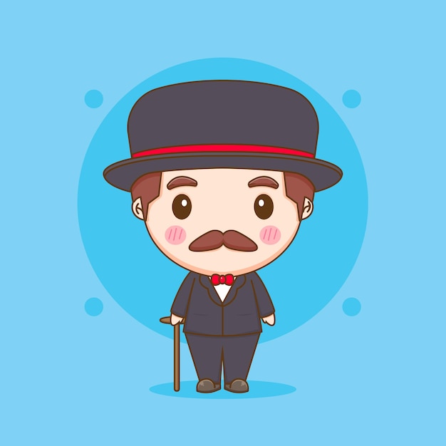 süßer alter mann im formellen anzug chibi chracter illustration