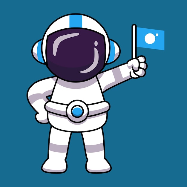 Süßer astronaut, der eine kleine flagge hält