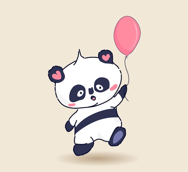 Süßer bärenpanda mit regenbogen-kawaii