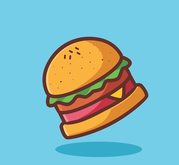 Süßer burger mittlerer größe cartoon food konzept isolierte illustration flacher cartoon-stil