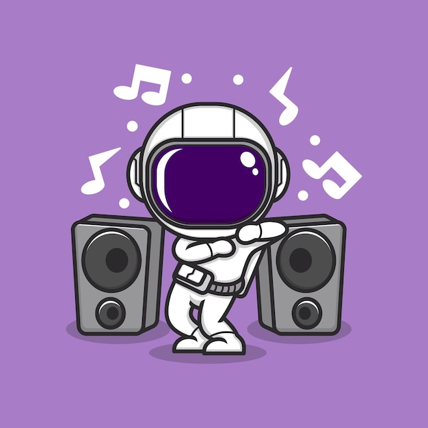 Süßer cartoon-astronaut, der zur musik tanzt