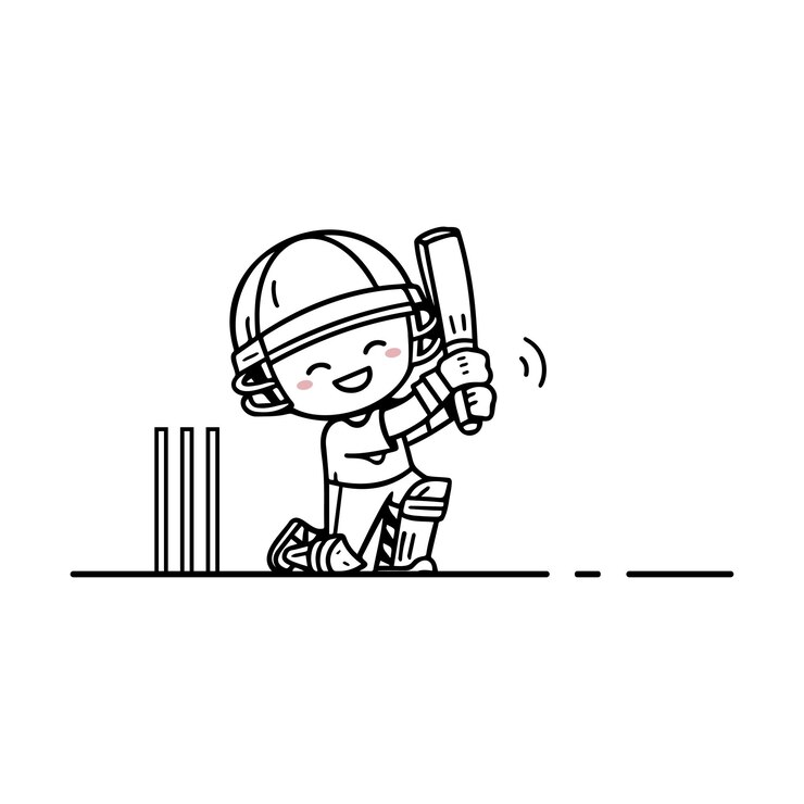 süßer Cricket Line Art süßer Cricket-Spieler