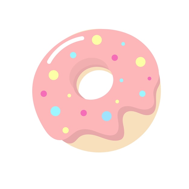 Süßer donut mit rosa glasur vektorillustration im flachen stil