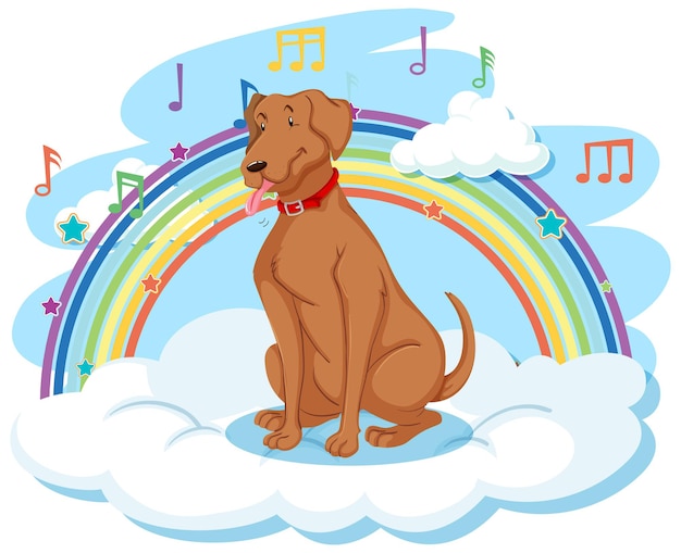 Süßer hund auf der wolke mit regenbogen