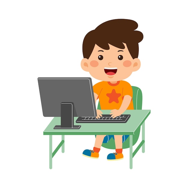 süßer kleiner Junge benutzt Computer