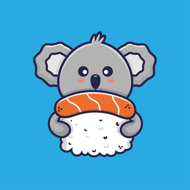 Süßer koala, der sushi-cartoon-illustration umarmt