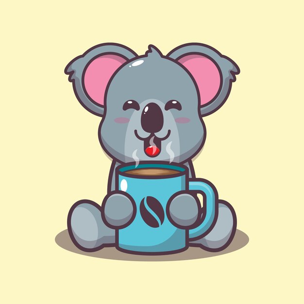 Vektor süßer koala mit heißem kaffee cartoon-vektor-illustration