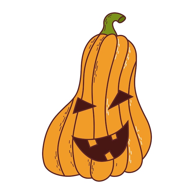 Süßer kürbis mit lustigem gesicht halloween-element vektorillustration im handgezeichneten stil